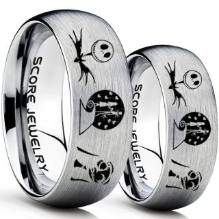 Jack and Sally Rings, Jack and Sally Wedding Bands, Silver Tungsten Rings, Silver Tungsten Wedding Bands, Jack and Sally Wedding Rings