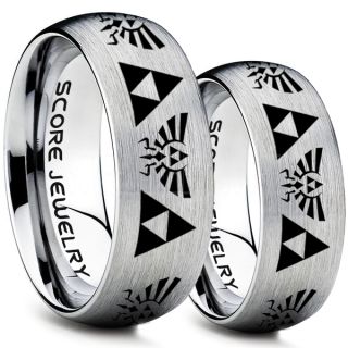 Zelda Ring, Gamer Ring, 2 Piece Couple Set Legend of Zelda Rings, Zelda Wedding Rings, Zelda Wedding Bands, Silver Tungsten Rings, Silver Wedding Bands
