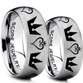 Kingdom Hearts Rings, 2 Piece Couple Kingdom Hearts Rings, Kingdom Hearts Jewelry, Kingdom Hearts Wedding Rings, Kingdom Hearts Wedding Bands, Kingdom Hearts Silver Rings, Silver Tungsten Wedding Bands