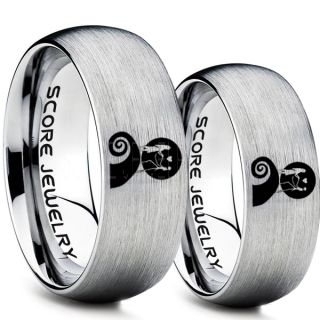 Jack and Sally Rings, Jack and Sally Wedding Bands, Silver Tungsten Rings, Silver Tungsten Wedding Bands, Jack and Sally Wedding Rings