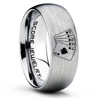 Royal Flush Ring, Ace of Spades Royal Flush Card Suit Ring, Texas Holdem Poker Ring, Poker Ring, Ace of Spades Ring, Poker Jewelry, Casino Ring, Joker Ring, Poker Wedding Ring, Silver Tungsten Ring