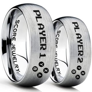 Gamer Rings, Couple Ring Set, Player 1 Player 2 Rings, Controller Rings, Silver Gamer Wedding Rings, Silver Tungsten Gamer Wedding Bands, Silver Tungsten Rings, Silver Wedding Bands, Gamer Jewelry