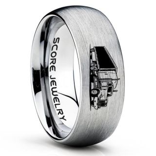 Truck Driver Ring, Trucker Ring, Silver Tungsten Ring, Trucker Jewelry, Truck Driver Wedding Band, Silver Tungsten Band, Silver Wedding Ring