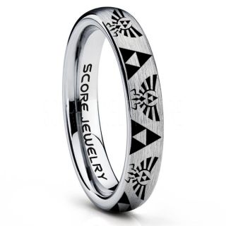 Legend of Zelda Ring, Zelda Triforce Ring, Silver Zelda Wedding Ring, Silver Tungsten Zelda Wedding Band, Silver Tungsten Ring, Silver Wedding Band, Gamer Ring