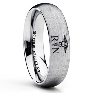 Nurse Ring, Registered Nurse Ring, RN Nurse Wedding Band, Career Ring, RN Nurse Jewelry, Nurse Silver Tungsten Ring, Silver Wedding Band, Silver Tungsten Wedding Band