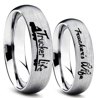 Truck Driver Ring, Trucker's Wife Ring, 2 Piece Couple Set Trucker Ring, Truck Life Ring, Trucker Life Ring, Silver Tungsten Ring, Trucker Jewelry, Truck Driver Wedding Band, Silver Tungsten Band, Silver Wedding Ring