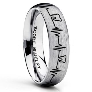 Dentist Ring, Dental Ring, Tooth Ring, Tooth Heartbeat Ring, Molar Tooth Ring, Silver Tungsten Band, Silver Tungsten Wedding Band, Dental Hygienist Gift, Dentist Gift