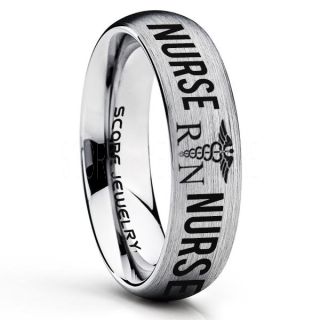 Nurse Ring, Registered Nurse Ring, RN Nurse Wedding Band, Career Ring, RN Nurse Jewelry, Nurse Silver Tungsten Ring, Silver Wedding Band, Silver Tungsten Wedding Band