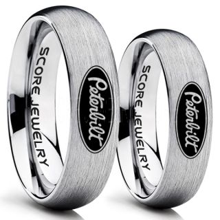 Peterbilt Rings, Peterbilt Jewelry, 2 Piece Couple Set Silver Tungsten Rings, Trucker Rings, Truck Driver Rings, Driver Rings, Silver Tungsten Wedding Bands