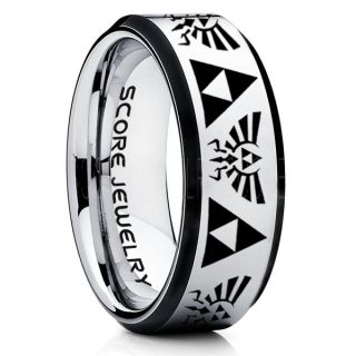 Legend of Zelda Ring, Zelda Triforce Ring, Silver Zelda Wedding Ring, Silver Tungsten Zelda Wedding Band, Silver Tungsten Ring, Silver Wedding Band, Gamer Ring