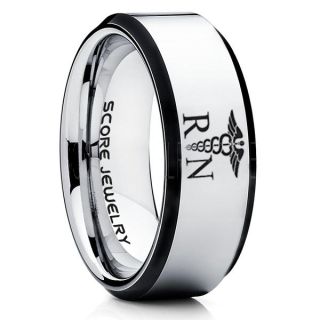 Nurse Ring, Registered Nurse Ring, RN Nurse Wedding Band, Career Ring, RN Nurse Jewelry, Nurse Silver Tungsten Ring, Silver Wedding Band, Silver Tungsten Wedding Band