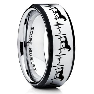 Mustang Ring, Horse Ring, Mustang Heartbeat Ring, Equestrian Ring, Horse Lovers Ring, Western Ring, Cowboys Ring, Silver Tungsten Ring, Silver Wedding Band, Horse Wedding Ring