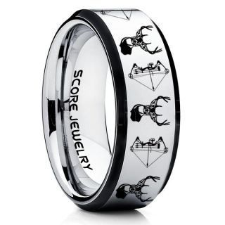 Deer Hunting Ring, Elk Hunting Ring, Deer Hunting Tungsten Ring, Crossbow Deer Hunting Ring, Crossbow Deer Ring, Deer Jewelry, Silver Tungsten Wedding Band