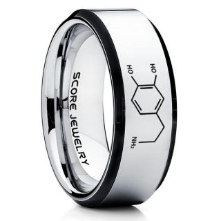 Dopamine Ring, Hormone Ring, Neurotransmitter Ring, Science Jewelry, Silver Wedding Ring, Silver Tungsten Ring, Silver Tungsten Wedding Band, Dopamine Jewelry