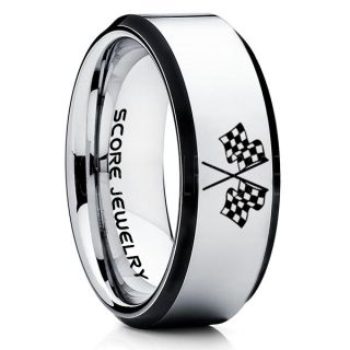 Racing Ring, Racing Flag Ring, Checkered Flag Ring, Chequered Flag Ring, Silver Tungsten Ring, Auto Racing Ring, Silver Wedding Band, Silver Tungsten Ring