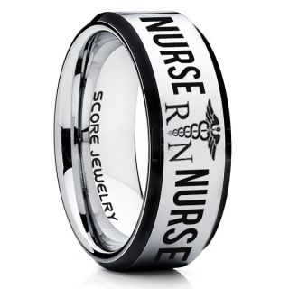 Nurse Ring, Registered Nurse Ring, RN Nurse Wedding Band, Career Ring, RN Nurse Jewelry, Nurse Silver Tungsten Ring, Silver Wedding Band, Silver Tungsten Wedding Band