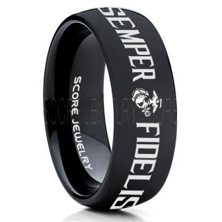 Semper Fidelis Marines Ring, United States Marine Corps Ring, 8mm Black Tungsten Ring, Black Wedding Band, Black Tungsten Band, Military Ring, United States Marine Corps