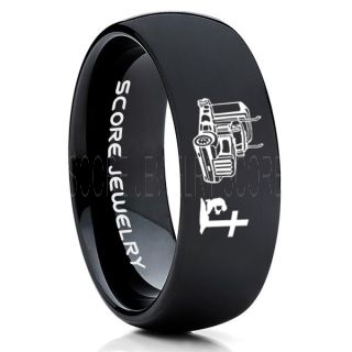Truck Driver Ring, Trucker Ring, Praying Cowboy Ring, Black Tungsten Ring, Trucker Jewelry, Truck Driver Wedding Band, Black Tungsten Band, Black Wedding Ring
