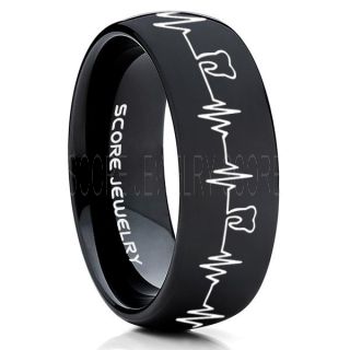 Dentist Ring, Dental Ring, Tooth Ring, Tooth Heartbeat Ring, Molar Tooth Ring, Black Tungsten Band, Black Tungsten Wedding Band, Dental Hygienist Gift, Dentist Gift