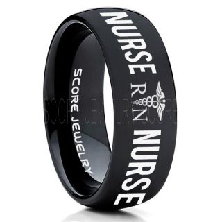 Nurse Ring, Registered Nurse Ring, RN Nurse Wedding Band, Career Ring, RN Nurse Jewelry, Nurse Black Tungsten Ring, Black Wedding Band, Black Tungsten Wedding Band