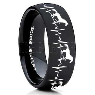 Mustang Ring, Horse Ring, Mustang Heartbeat Ring, Equestrian Ring, Horse Lovers Ring, Western Ring, Cowboys Ring, Black Tungsten Ring, Black Wedding Band, Horse Wedding Ring