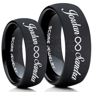 Infinity Couple Rings, Matching Couple Wedding Rings Set, Couple Wedding Rings, CUSTOMIZE YOUR NAMES Wedding Bands, Always and Forever Jewelry, Black Tungsten Wedding Ring, Black Tungsten Rings