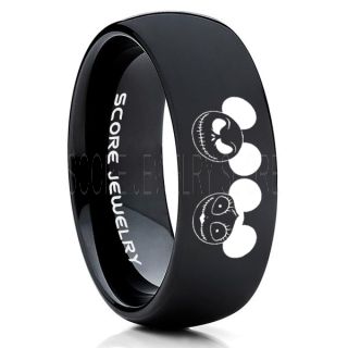Jack and Sally Ring, Jack and Sally Mickey Ears Wedding Band, Black Tungsten Ring, Black Tungsten Wedding Band, Jack and Sally Wedding Ring