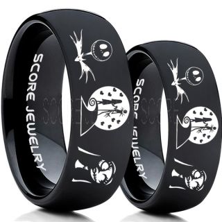 Jack and Sally Rings, Jack and Sally Wedding Bands, Black Tungsten Rings, Black Tungsten Wedding Bands, Jack and Sally Wedding Rings