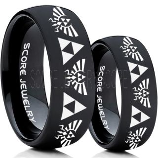 Zelda Ring, Gamer Ring, 2 Piece Couple Set Legend of Zelda Rings, Zelda Wedding Rings, Zelda Wedding Bands, Black Tungsten Rings, Black Wedding Bands