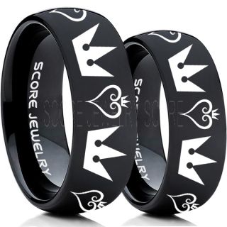 Kingdom Hearts Rings, 2 Piece Couple Kingdom Hearts Rings, Kingdom Hearts Jewelry, Kingdom Hearts Wedding Rings, Kingdom Hearts Wedding Bands, Kingdom Hearts Black Rings, Black Tungsten Wedding Bands