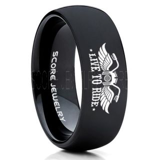 Live To Ride Ring, Live To Ride Wedding Ring, Motorcycle Ring, Live To Ride Wedding Band, Live To Ride Jewelry, Biker Ring, Biker Tungsten Wedding Ring, Black Tungsten Rings