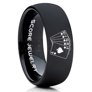 Royal Flush Ring, Ace of Spades Royal Flush Card Suit Ring, Texas Holdem Poker Ring, Poker Ring, Ace of Spades Ring, Poker Jewelry, Casino Ring, Joker Ring, Poker Wedding Ring, Black Tungsten Ring