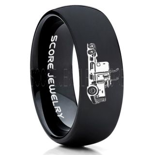 Truck Driver Ring, Trucker Ring, Black Tungsten Ring, Trucker Jewelry, Truck Driver Wedding Band, Black Tungsten Band, Black Wedding Ring