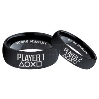 Player 1 Player 2 Rings, Gamer Rings, Black Tungsten Rings, Black Wedding Bands, Couple Ring Set Gamer Rings, Black Tungsten Bands