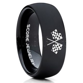 Racing Ring, Racing Flag Ring, Checkered Flag Ring, Chequered Flag Ring, Black Tungsten Ring, Auto Racing Ring, Black Wedding Band, Black Tungsten Ring