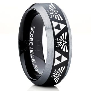 Legend of Zelda Ring, Zelda Triforce Ring, Black Zelda Wedding Ring, Black Tungsten Zelda Wedding Band, Black Tungsten Ring, Black Wedding Band, Gamer Ring