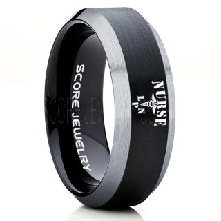 Licensed Practical Nurse Ring, Nurse Ring, LPN Nurse Wedding Band, Career Ring, LPN Nurse Jewelry, Nurse Black Tungsten Ring, Black Wedding Band, Black Tungsten Wedding Band