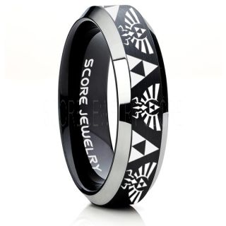 Legend of Zelda Ring, Zelda Triforce Ring, Black Zelda Wedding Ring, Black Tungsten Zelda Wedding Band, Black Tungsten Ring, Black Wedding Band, Gamer Ring