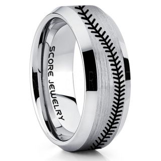 Baseball Ring, Baseball Stitch Pattern Ring, Silver Tungsten Ring, Silver Ring, Silver Wedding Band, Silver Wedding Ring, Baseball Stitch Ring, Silver Tungsten Band