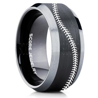 Baseball Ring, Baseball Stitch Pattern Ring, Black Tungsten Ring, Black Ring, Black Wedding Band, Black Wedding Ring, Baseball Stitch Ring, Black Wedding Band