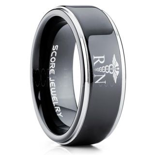 Nurse Ring, Registered Nurse Ring, RN Nurse Wedding Band, Career Ring, RN Nurse Jewelry, Nurse Black Tungsten Ring, Black Wedding Band, Black Tungsten Wedding Band