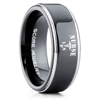 Licensed Practical Nurse Ring, Nurse Ring, LPN Nurse Wedding Band, Career Ring, LPN Nurse Jewelry, Black Nurse Tungsten Ring, Black Wedding Band, Black Tungsten Wedding Band