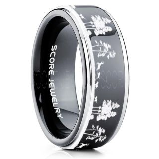 Wolves Hunting Deer Ring, Deer Hunting Ring, Elk Hunting Ring, Deer Hunting Tungsten Ring, Wolves Hunting Deer Scene Ring, Crossbow Deer Ring, Elk in Forest Scene Ring, Deer Jewelry, Black Tungsten Wedding Band