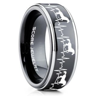 Mustang Ring, Horse Ring, Mustang Heartbeat Ring, Equestrian Ring, Horse Lovers Ring, Western Ring, Cowboys Ring, Black Tungsten Ring, Black Wedding Band, Horse Wedding Ring