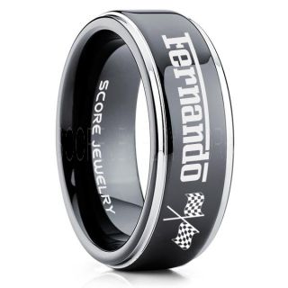 Auto Racing Ring, Ferrari Ring, Personalize with Custom Name, Racing Ring, Racing Wedding Band, Auto Racing Wedding Ring, Black Tungsten Band, Black Wedding Ring