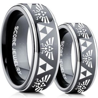 Zelda Ring, Gamer Ring, 2 Piece Couple Set Legend of Zelda Rings, Zelda Wedding Rings, Zelda Wedding Bands, Black Tungsten Rings, Black Wedding Bands