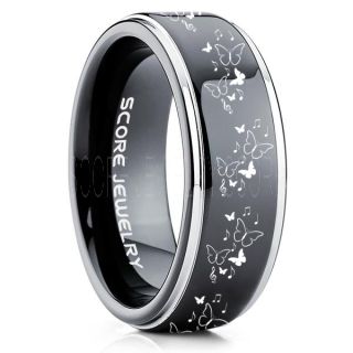 Butterfly Ring, Music Notes Ring, Music Ring, Monarch Butterfly Ring, Butterfly Jewelry, Monarch Butterfly Jewelry, Monarch Butterfly Wedding Band, Animal Lover Ring, Nature Lover Ring, Black Tungsten Ring, Black Wedding Band