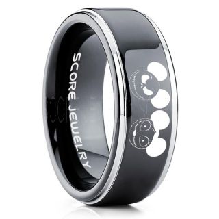 Jack and Sally Ring, Jack and Sally Mickey Ears Wedding Band, Black Tungsten Ring, Black Tungsten Wedding Band, Jack and Sally Wedding Ring