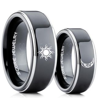 Sun and Moon Rings, Sun Ring, Moon Ring, 2 Piece Couple Tribal Sun and Moon Rings, Sun and Moon Wedding Bands, Tribal Sun and Moon Rings, Black Tungsten Bands, Sun and Moon Wedding Bands