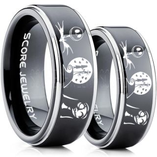 Jack and Sally Rings, Jack and Sally Wedding Bands, Black Tungsten Rings, Black Tungsten Wedding Bands, Jack and Sally Wedding Rings